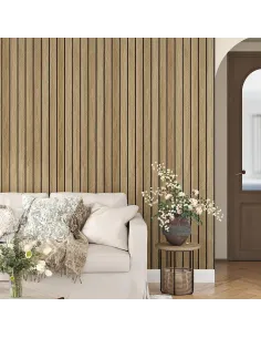 Tapet decorativ autoadeziv, aspect lemn vertical, 30x60cm, model 3D modern, pentru perete interior, imitatie riflaj 2