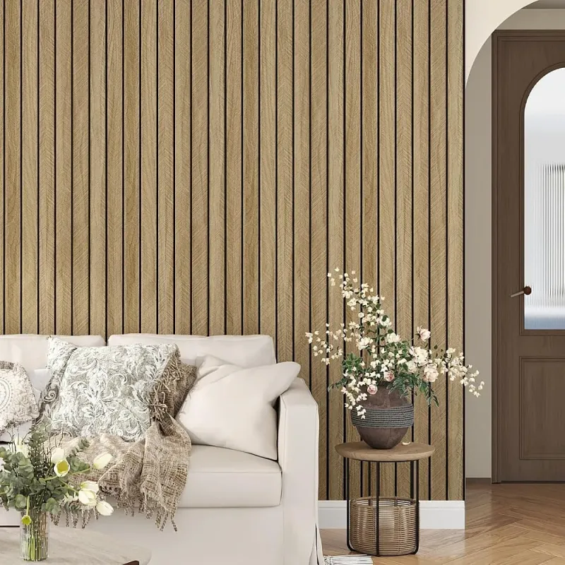 Tapet decorativ autoadeziv, aspect lemn vertical, 30x60cm, model 3D modern, pentru perete interior, imitatie riflaj