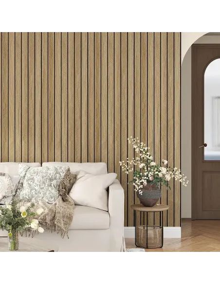 Tapet decorativ autoadeziv, aspect lemn vertical, 30x60cm, model 3D modern, pentru perete interior, imitatie riflaj