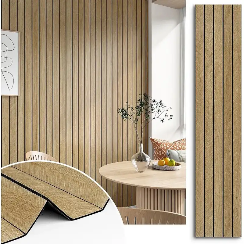 Tapet decorativ autoadeziv, aspect lemn vertical, 30x60cm, model 3D modern, pentru perete interior, imitatie riflaj