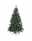 Brad artificial verde cu varfuri albe, 150cm, 350 ramuri + suport metalic