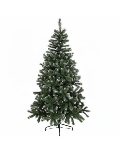 Brad artificial verde cu varfuri albe, 150cm, 350 ramuri + suport metalic