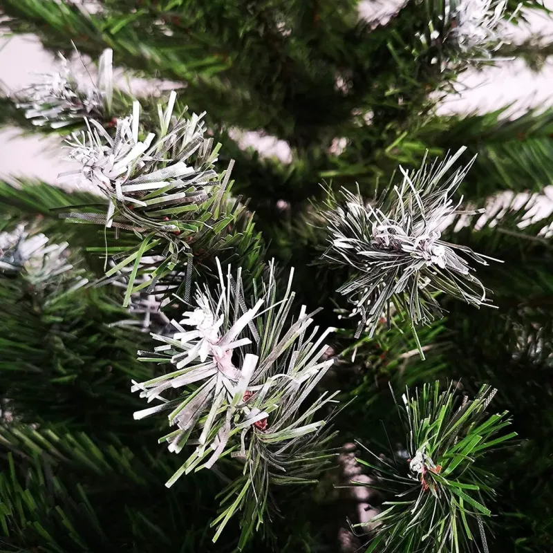 Brad artificial verde cu varfuri albe, 150cm, 350 ramuri + suport metalic