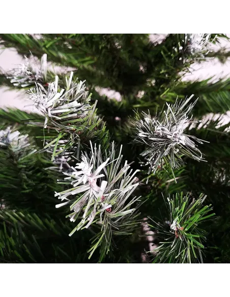 Brad artificial verde cu varfuri albe, 150cm, 350 ramuri + suport metalic