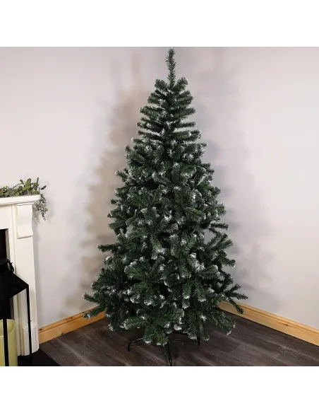 Brad artificial verde cu varfuri albe, 150cm, 350 ramuri + suport metalic