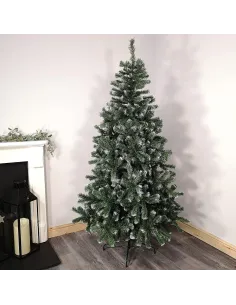 Brad artificial verde cu varfuri albe, 180 cm cu  580  ramuri si suport metalic 2