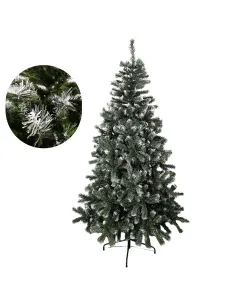 Brad artificial verde cu varfuri albe, 210 cm cu  650  ramuri si suport metalic 2