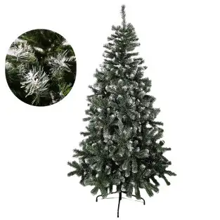 Brad artificial verde cu varfuri albe, 210 cm cu 650 ramuri si suport metalic 2