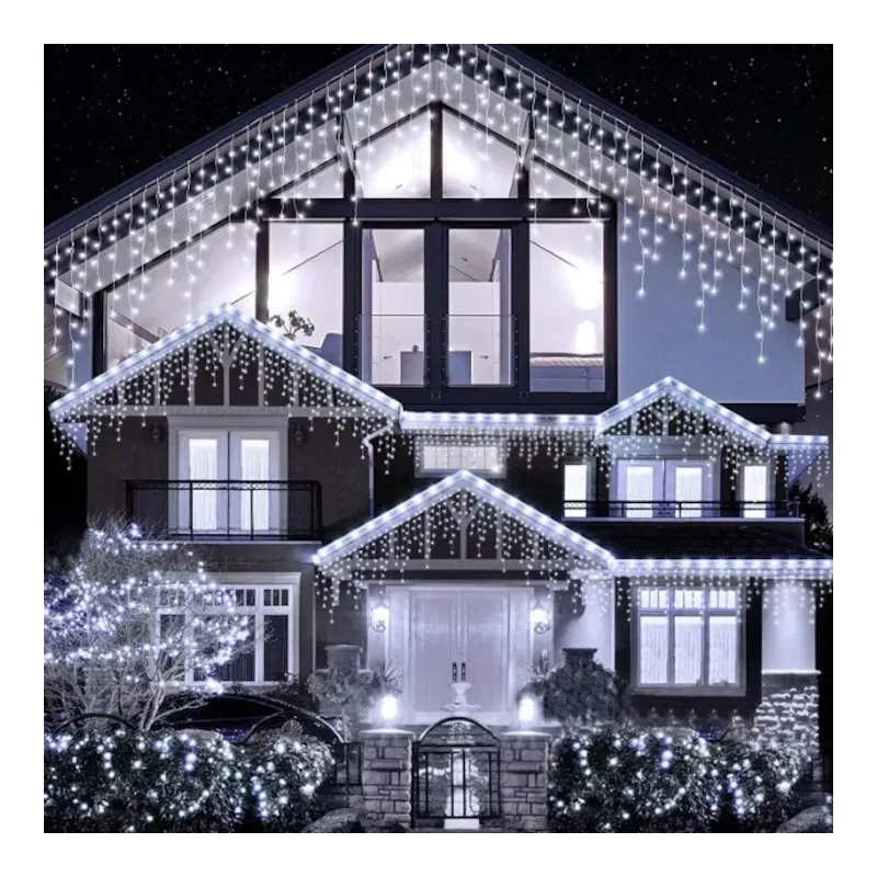 Instalație LED turturi alb rece 23.5m, 500 LED flash, exterior premium