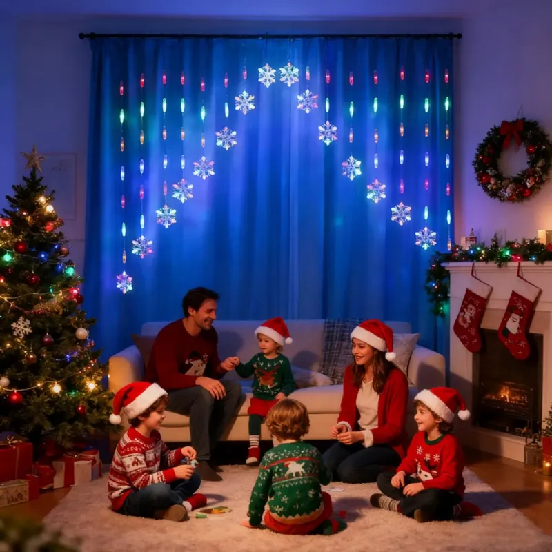 Instalatie perdea luminoasa pentru craciun cu