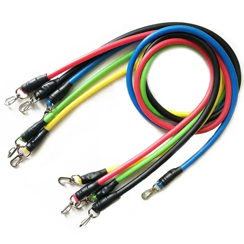 Set benzi elastice pentru exercitii multiple, 11 piese, pentru Sala, Yoga, Pilates, Recuperare, 48" lungime, multicolor