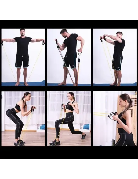 Set benzi elastice pentru exercitii multiple, 11 piese, pentru Sala, Yoga, Pilates, Recuperare, 48" lungime, multicolor