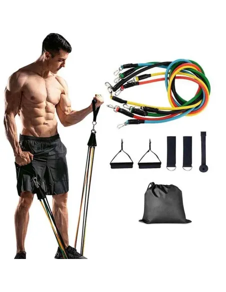 Set benzi elastice pentru exercitii multiple, 11 piese, pentru Sala, Yoga, Pilates, Recuperare, 48" lungime, multicolor