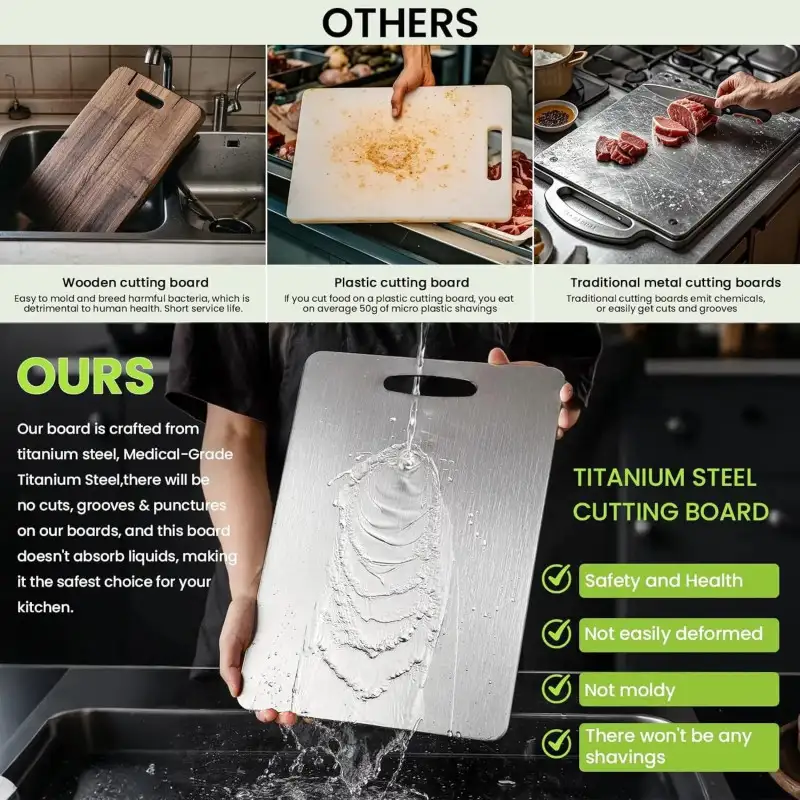 Set 3 tocătoare din titan, impermeabile, cu utilizare pe ambele fețe – 34×23 / 30×20 / 24×15 cm