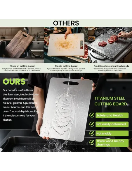 Set 3 tocătoare din titan, impermeabile, cu utilizare pe ambele fețe – 34×23 / 30×20 / 24×15 cm