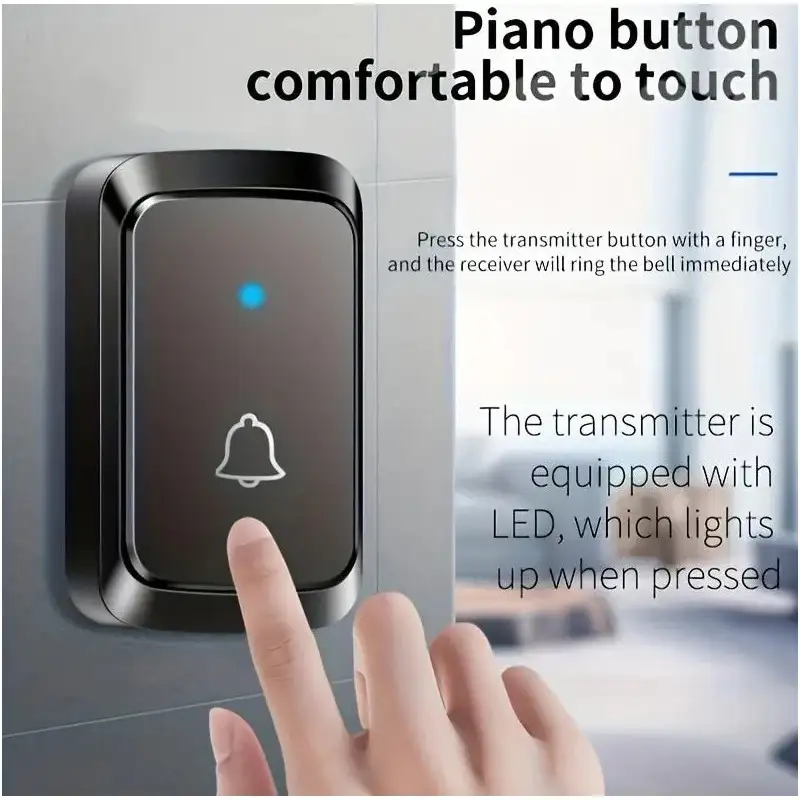 Sonerie Wireless Inteligenta, 300m, 60 Melodii, 5 Niveluri Volum, Acumulator Reincarcabil, Negru