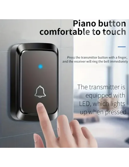 Sonerie Wireless Inteligenta, 300m, 60 Melodii, 5 Niveluri Volum, Acumulator Reincarcabil, Negru