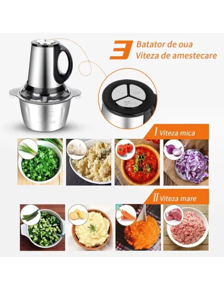 Tocator Electric 300W pentru Carne și Legume, 4 Lame Inox, 5L, Argintiu