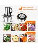 Tocator inox carne și legume, Electric 300W, 4 lame, Capacitate 3L, Argintiu