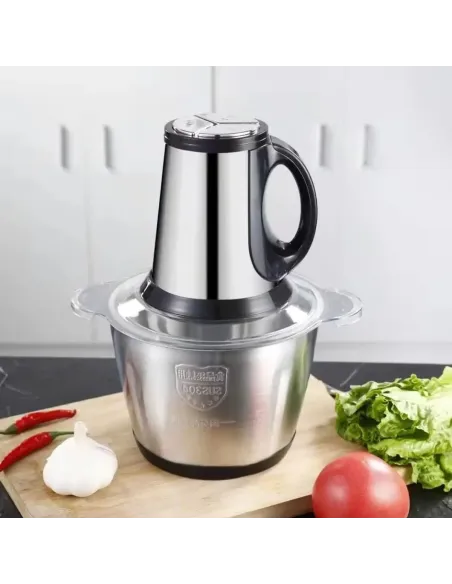 Tocator inox carne și legume, Electric 300W, 4 lame, Capacitate 3L, Argintiu