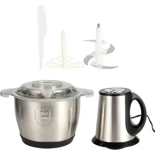 Tocator inox carne și legume, Electric 300W, 4 lame, Capacitate 3L, Argintiu 2