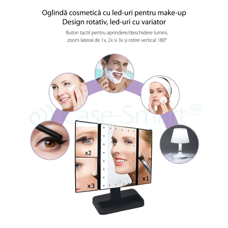 Oglinda cosmetica LED extensibila