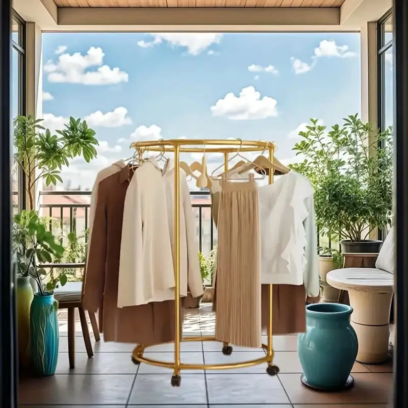 Suport haine rotund inox cu roți, 40 kg