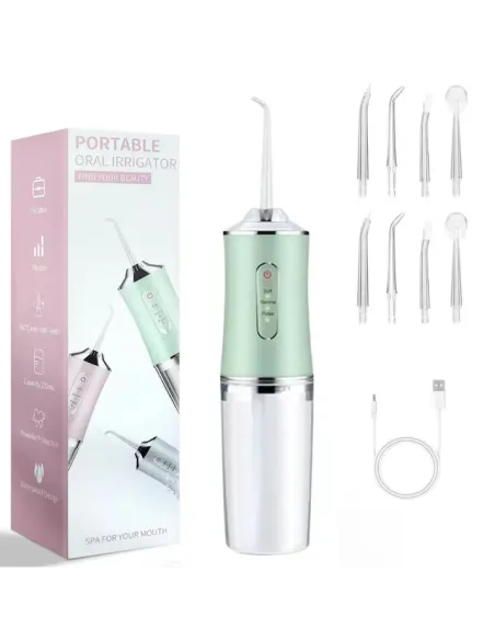 Irigator Bucal Portabil cu 3 Niveluri de Presiune, 4 Capete – Curățare 360° pentru Dinți și Gingii