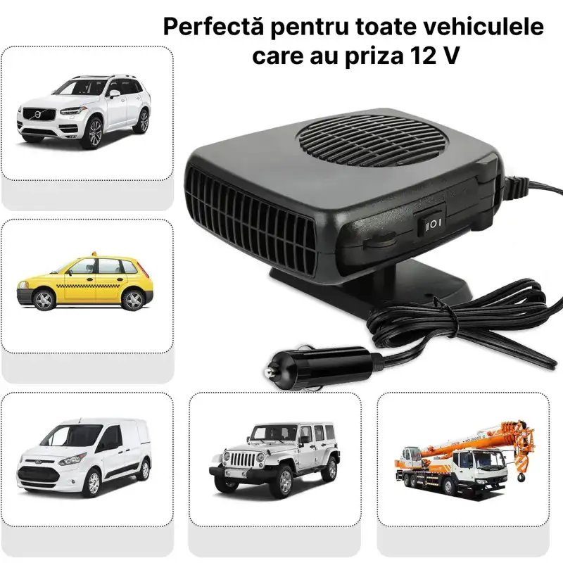 Aeroterma Auto 200W – Încălzitor & Ventilator 2 în 1, Dezaburire Rapidă