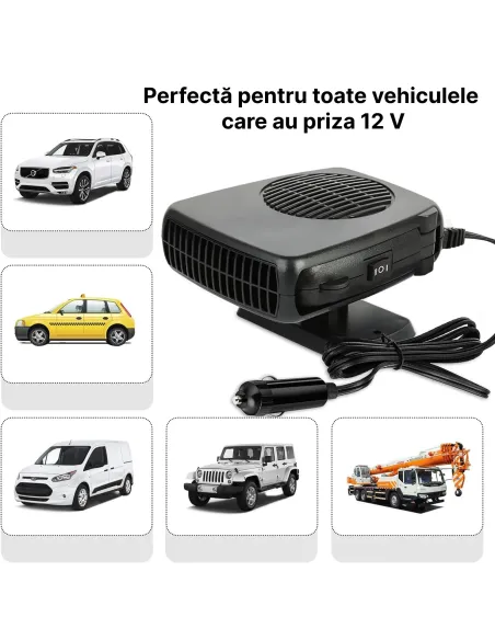 Aeroterma Auto 200W – Încălzitor & Ventilator 2 în 1, Dezaburire Rapidă