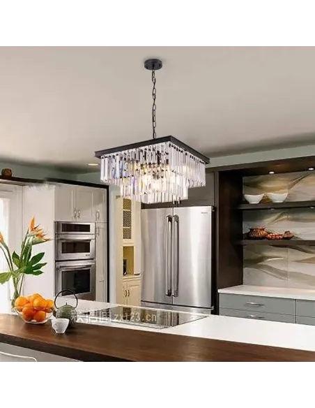 Candelabru Modern cu Cristale Wellmet – 9 Lumini, 50 cm Negru