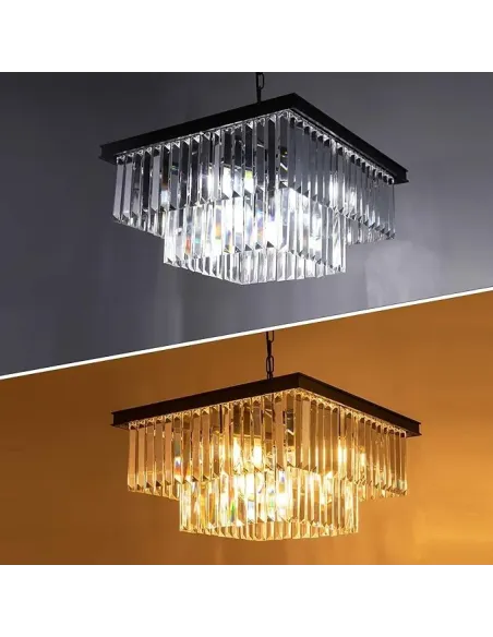 Candelabru Modern cu Cristale Wellmet – 9 Lumini, 50 cm Negru