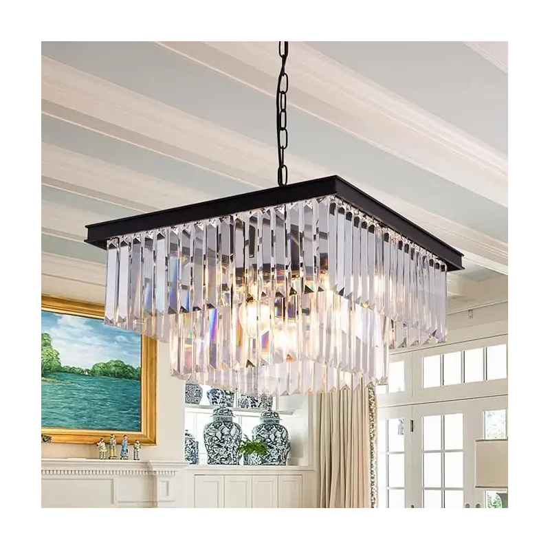 Candelabru Modern cu Cristale Wellmet – 9 Lumini, 50 cm Negru