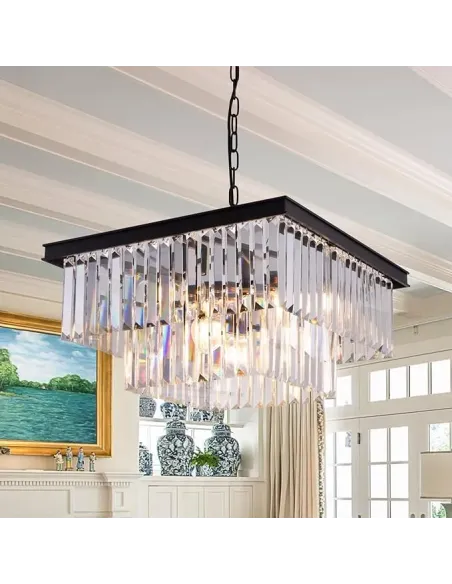 Candelabru Modern cu Cristale Wellmet – 9 Lumini, 50 cm Negru