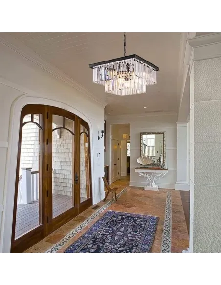 Candelabru Modern cu Cristale Wellmet – 9 Lumini, 50 cm Negru