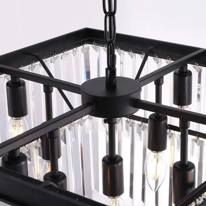 Candelabru Modern cu Cristale Wellmet – 9 Lumini, 50 cm Negru