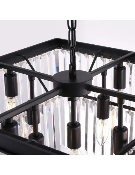 Candelabru Modern cu Cristale Wellmet – 9 Lumini, 50 cm Negru