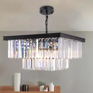 Candelabru Modern cu Cristale Wellmet – 9 Lumini, 50 cm Negru