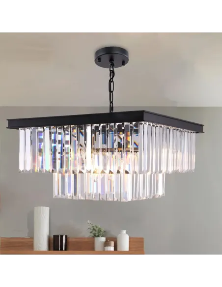 Candelabru Modern cu Cristale Wellmet – 9 Lumini, 50 cm Negru