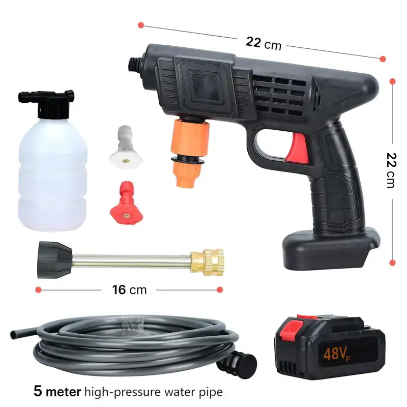 Pistol de spalat cu presiune, 8L/min, cu acumulator de 48Vf, trusa plastic