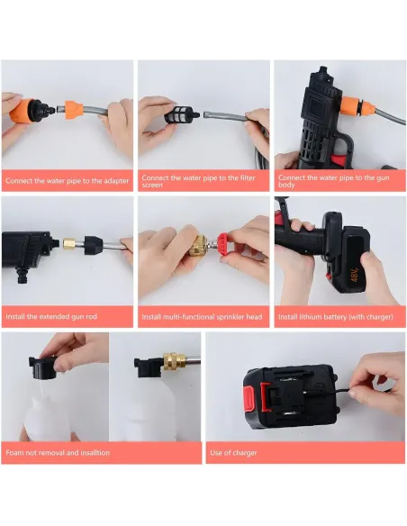 Pistol de spalat cu presiune, 8L/min, cu acumulator de 48Vf, trusa plastic