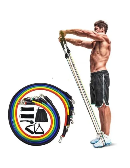 Set benzi elastice pentru exercitii multiple, 11 piese, pentru Sala, Yoga, Pilates, Recuperare, 48" lungime, multicolor