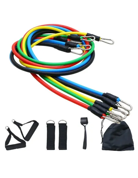 Set benzi elastice pentru exercitii multiple, 11 piese, pentru Sala, Yoga, Pilates, Recuperare, 48" lungime, multicolor