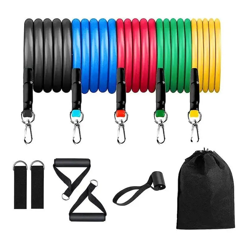 Set benzi elastice pentru exercitii multiple, 11 piese, pentru Sala, Yoga, Pilates, Recuperare, 48" lungime, multicolor