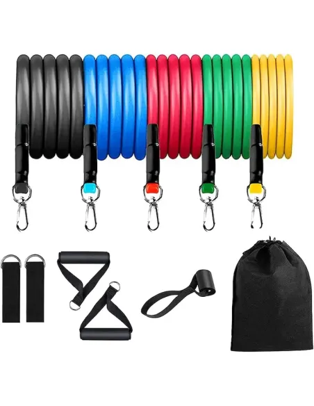 Set benzi elastice pentru exercitii multiple, 11 piese, pentru Sala, Yoga, Pilates, Recuperare, 48" lungime, multicolor