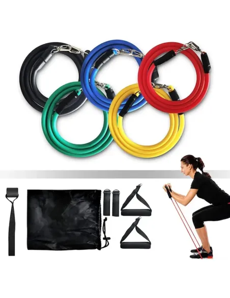 Set benzi elastice pentru exercitii multiple, 11 piese, pentru Sala, Yoga, Pilates, Recuperare, 48" lungime, multicolor