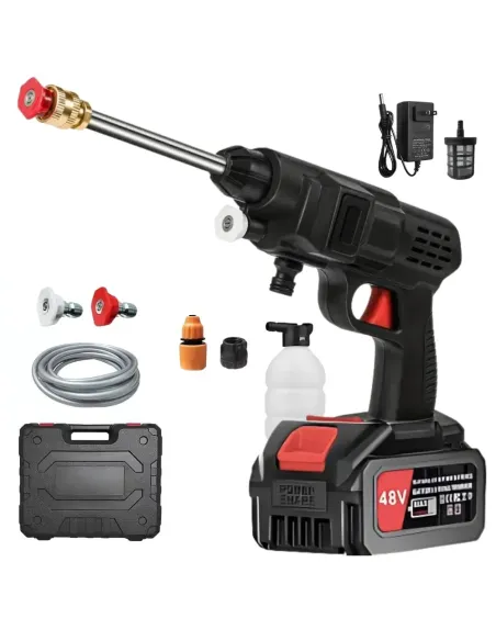 Pistol de spalat cu presiune, 8L/min, cu acumulator de 48Vf, trusa plastic