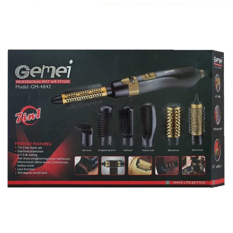 Perie de coafat 7 în 1 Gemei GM-4842 cu 2 trepte viteză și temperatură