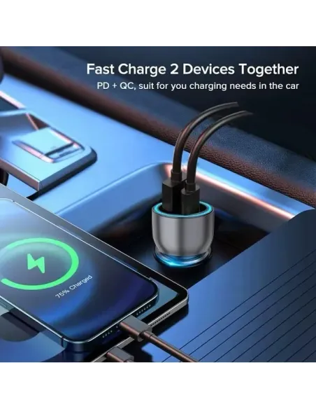 Încărcător Auto Q-CD712 – PowerDelivery 20W, USB-A + USB-C, Qualcomm 3.0