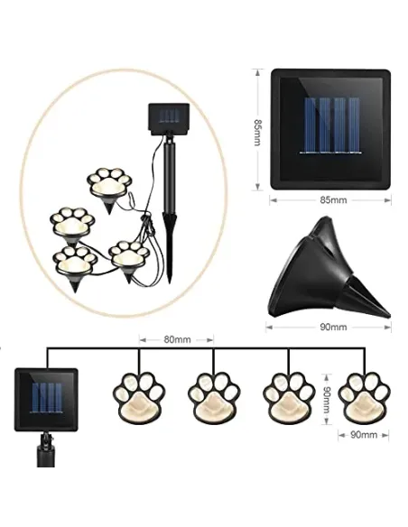 Set 4 Lămpi Solare Paw Print – Iluminare Decorativă cu Labuțe